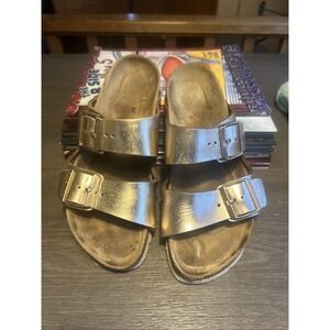 Birkenstock Arizona Rose Gold Metallic Leather Sz 38/7-7.5